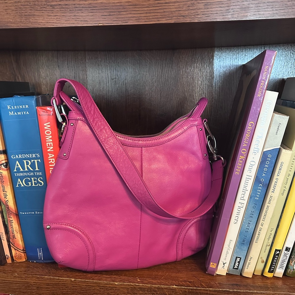 Fuchsia Pink Leather Shoulder Bag